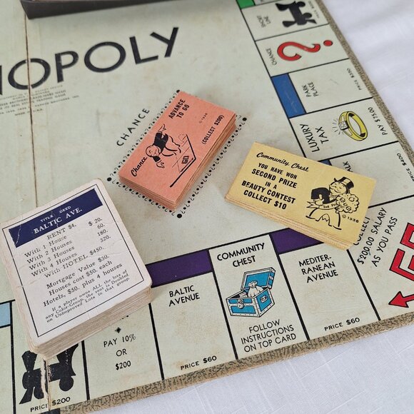 Vintage Monopoly Board Game Parker Brothers 1935 1946 Wooden and Metal Pieces - Picture 4 of 16
